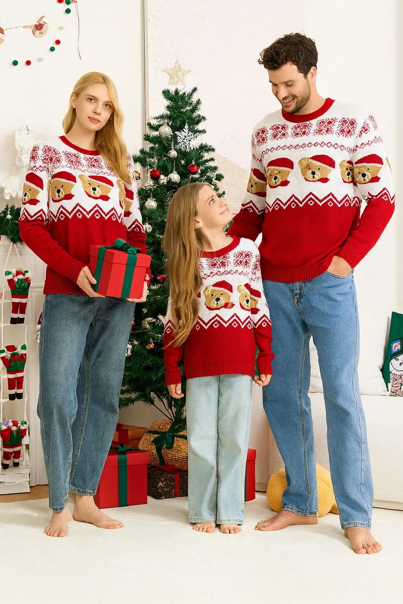 Weihnachtspullover Familie Rot