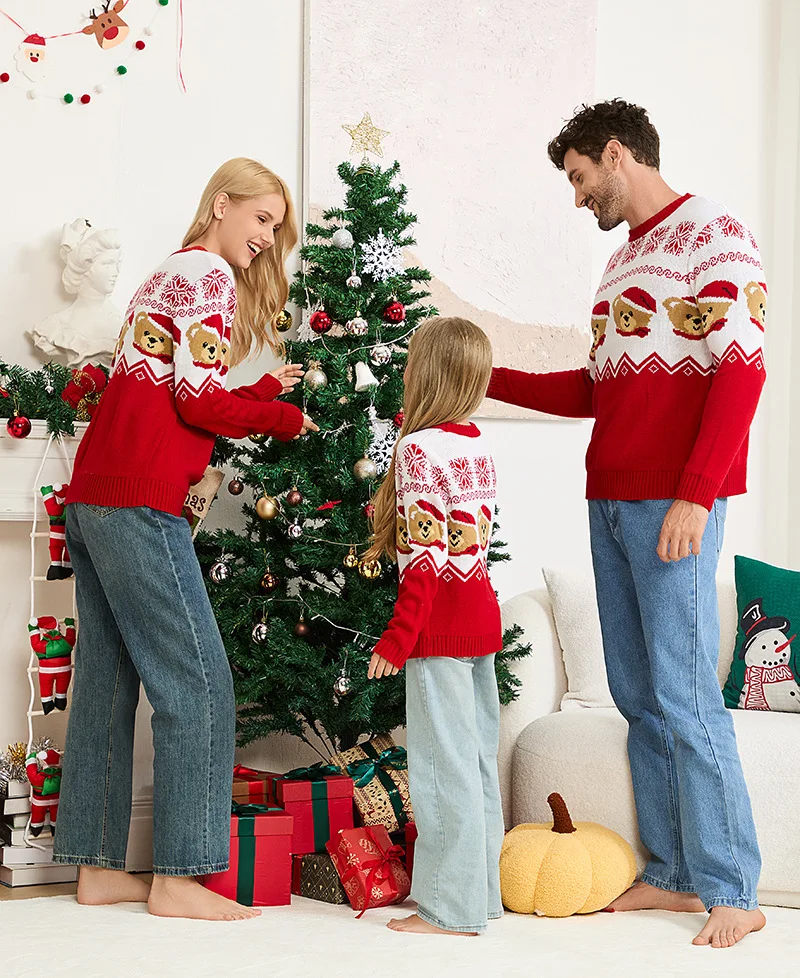 Weihnachtspullover Familie Rot