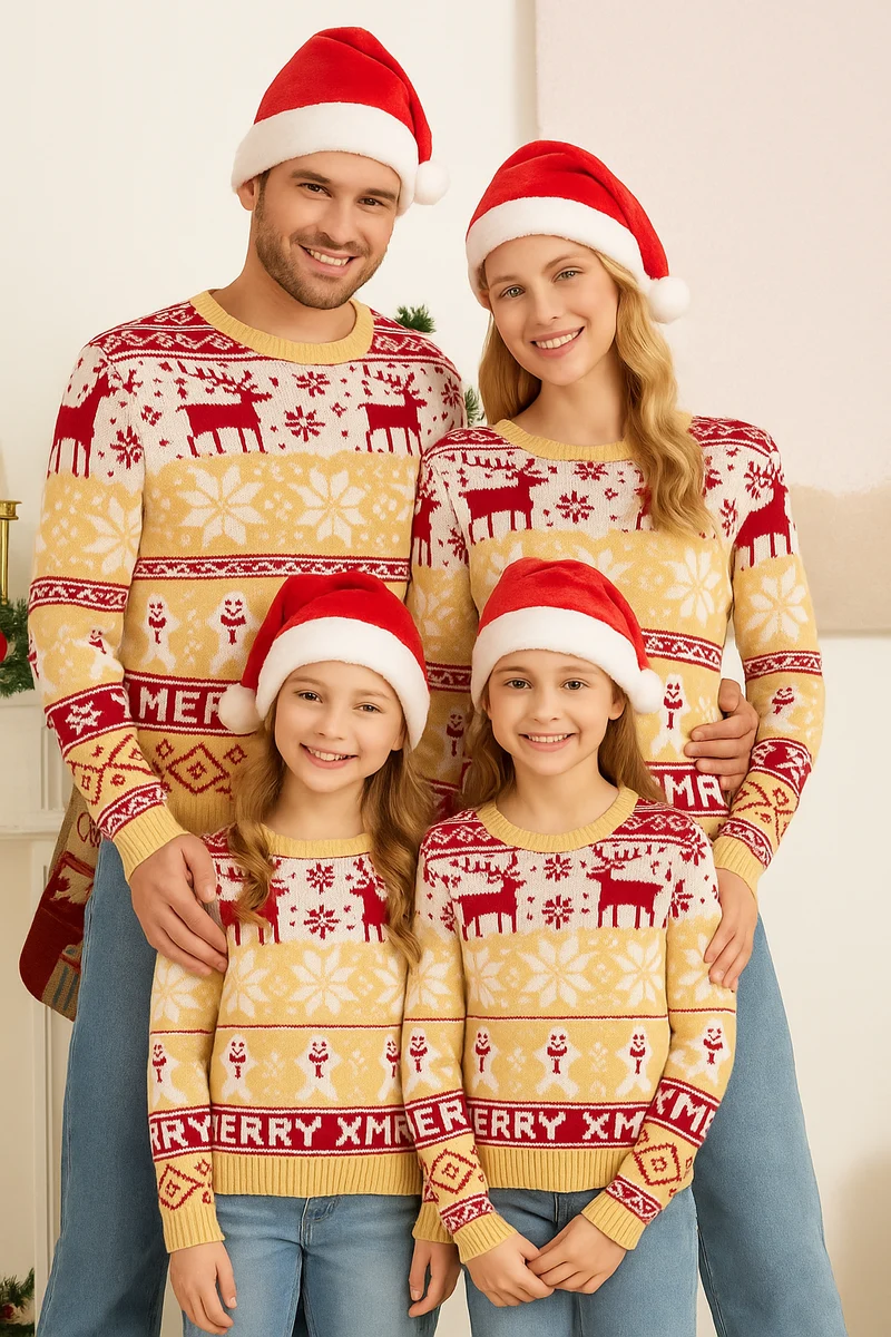 Weihnachtspullover Familie Beige
