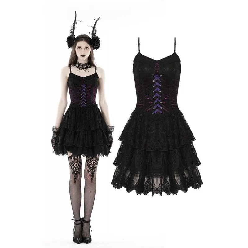 Gothic-Spitzenkleid mit Lagenlook für Damen, Abschlusskleid