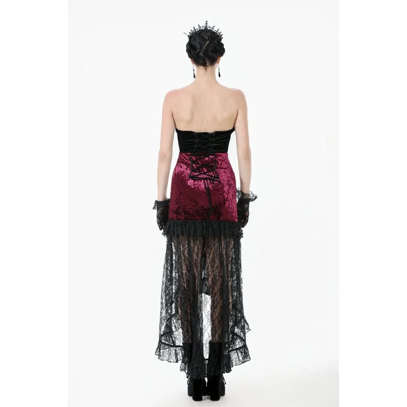 Gothic Maxirock mit Blumenstickerei und hoher/niedriger Spitze für Damen