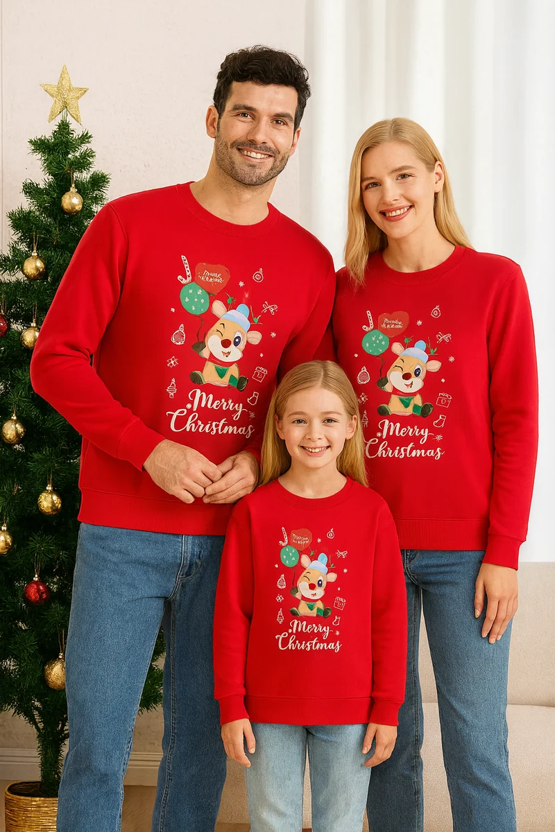 Weihnachtspullover Familie mit kindlichem Design