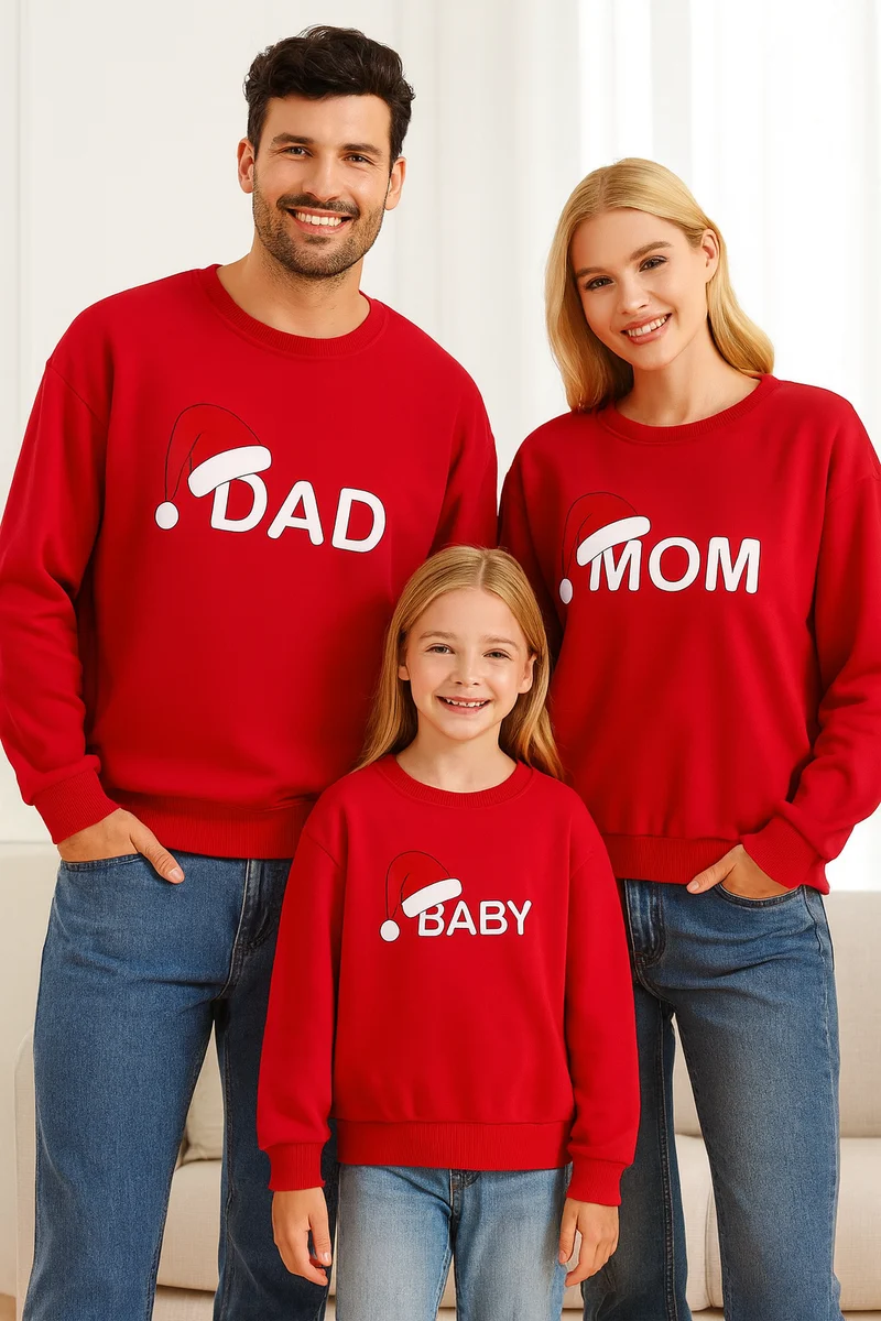 Weihnachtspullover Familie mit Weihnachtsmütze