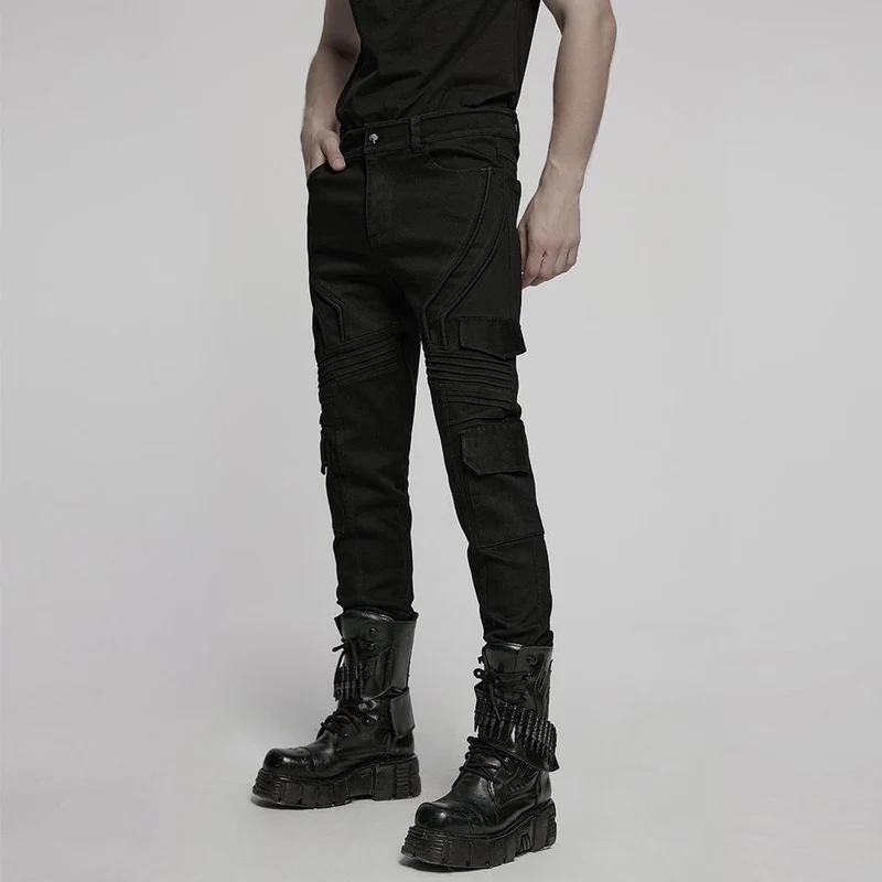 Punk-Faltenjeans mit mehreren Taschen für Herren