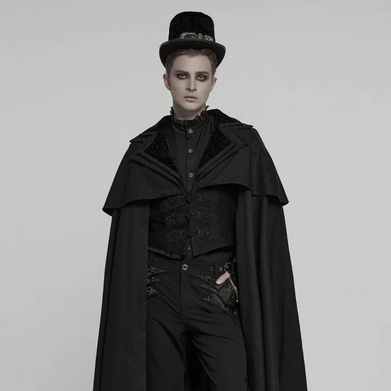 Gothic-Herrenmantel mit Stehkragen und Frosch-Hexenmotiv