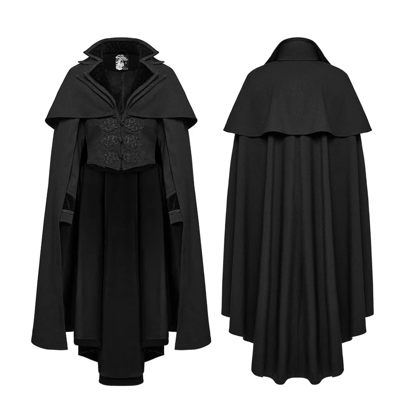 Gothic-Herrenmantel mit Stehkragen und Frosch-Hexenmotiv