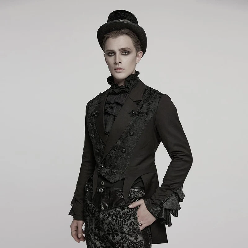 Herrenmantel mit Gothic-Reverskragen und Frosch-Jacquardmuster
