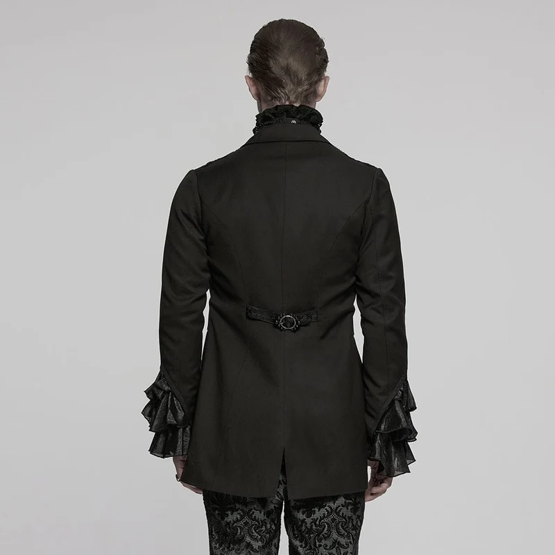 Herrenmantel mit Gothic-Reverskragen und Frosch-Jacquardmuster