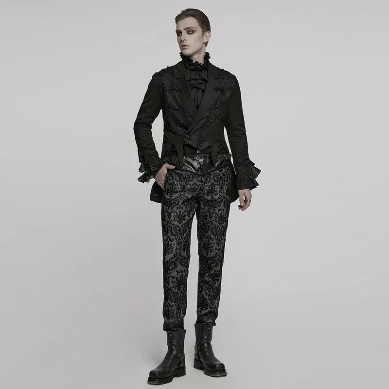 Herrenmantel mit Gothic-Reverskragen und Frosch-Jacquardmuster