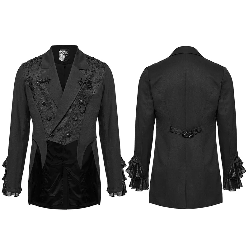 Herrenmantel mit Gothic-Reverskragen und Frosch-Jacquardmuster