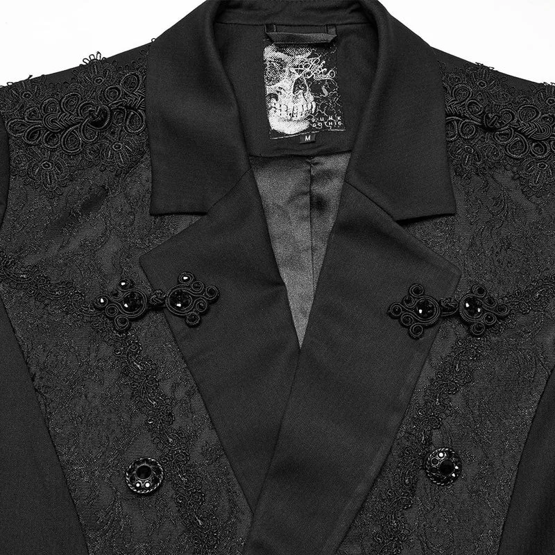Herrenmantel mit Gothic-Reverskragen und Frosch-Jacquardmuster