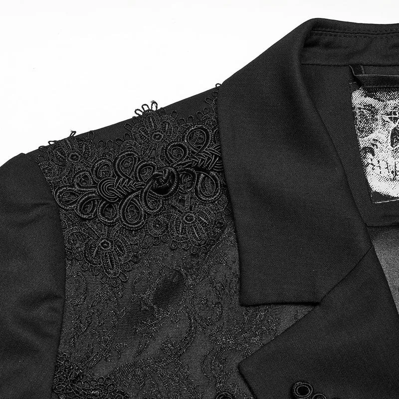 Herrenmantel mit Gothic-Reverskragen und Frosch-Jacquardmuster