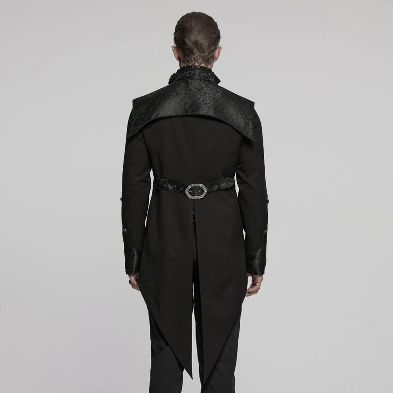 Gothic-Herrenmantel mit Stehkragen und Jacquard-Splice-Schwalbenschwanz