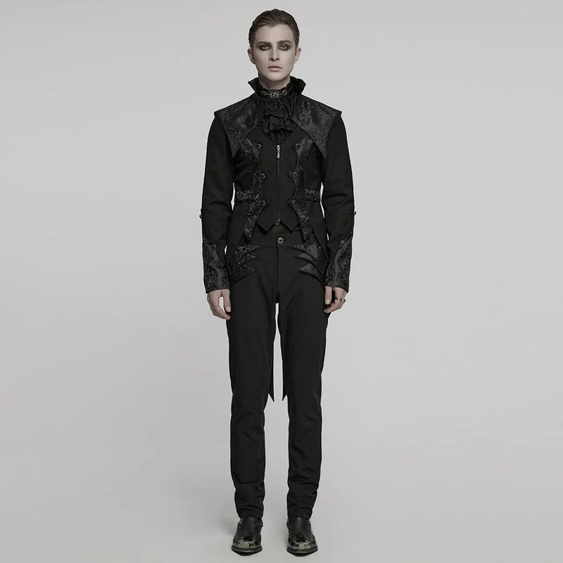 Gothic-Herrenmantel mit Stehkragen und Jacquard-Splice-Schwalbenschwanz