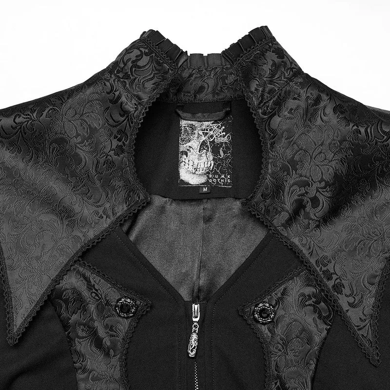 Gothic-Herrenmantel mit Stehkragen und Jacquard-Splice-Schwalbenschwanz