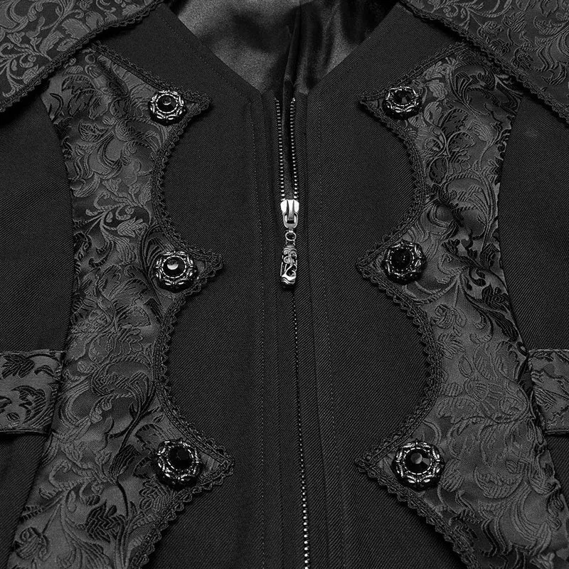 Gothic-Herrenmantel mit Stehkragen und Jacquard-Splice-Schwalbenschwanz