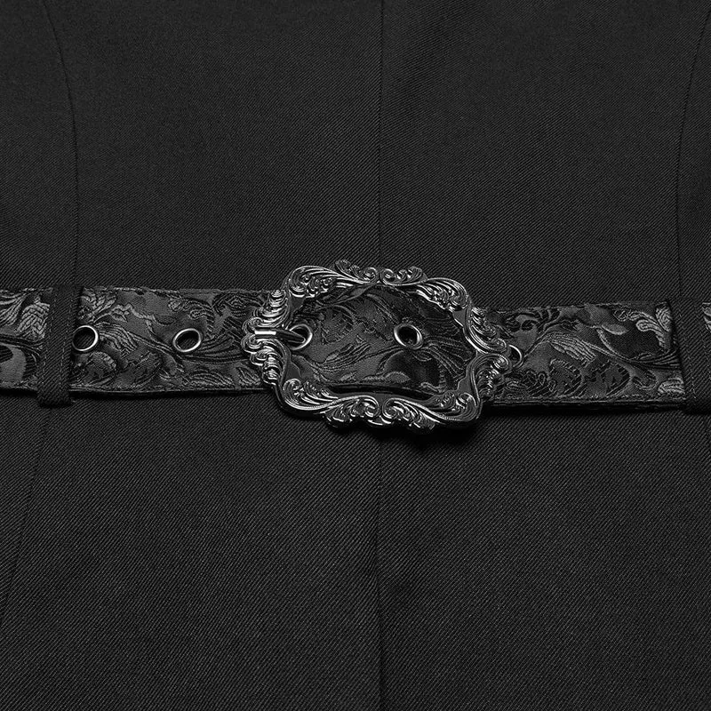 Gothic-Herrenmantel mit Stehkragen und Jacquard-Splice-Schwalbenschwanz