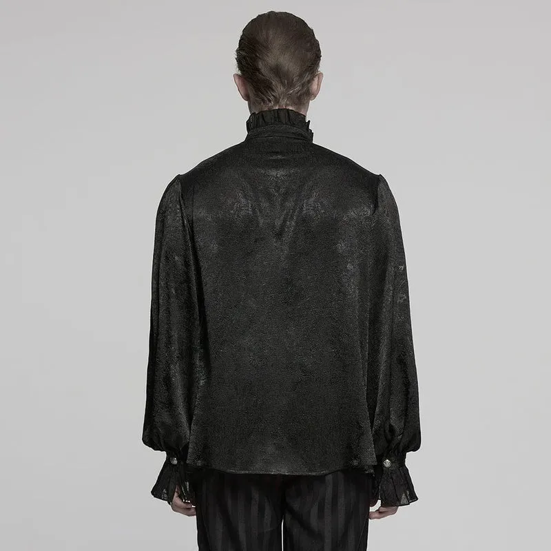 Gothic-Hemd mit Puffärmeln und Rosen-Rüschen für Herren, Schwarz