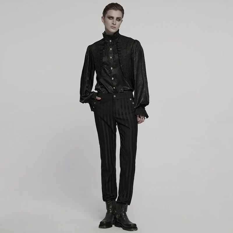 Gothic-Hemd mit Puffärmeln und Rosen-Rüschen für Herren, Schwarz