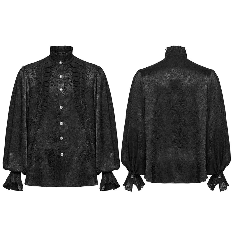 Gothic-Hemd mit Puffärmeln und Rosen-Rüschen für Herren, Schwarz