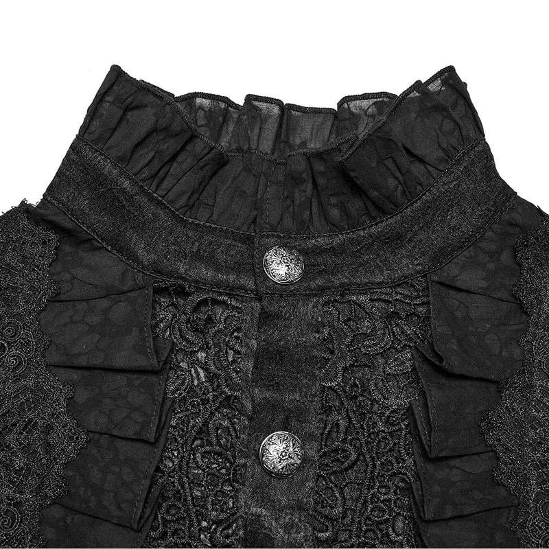 Gothic-Hemd mit Puffärmeln und Rosen-Rüschen für Herren, Schwarz