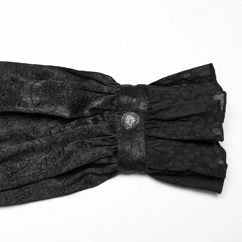 Gothic-Hemd mit Puffärmeln und Rosen-Rüschen für Herren, Schwarz