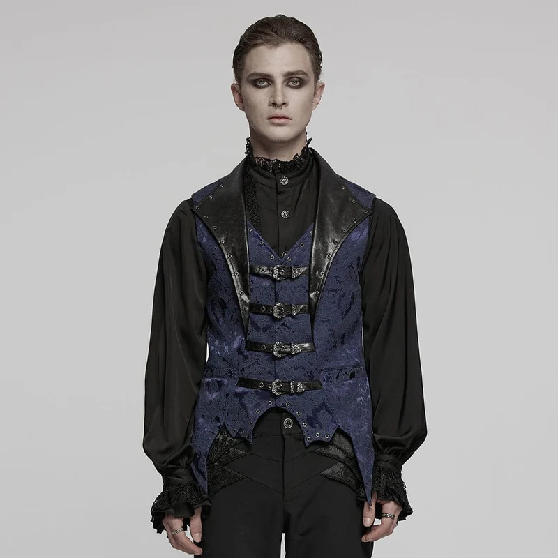Gothic Jacquardweste mit Fledermaus-Schnalle für Herren, Blau