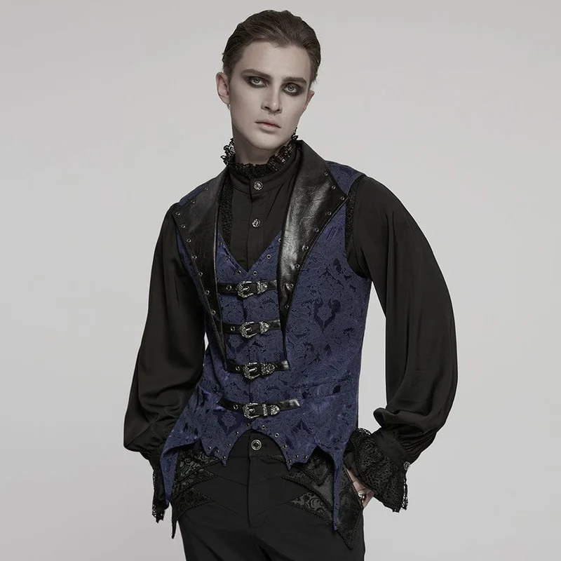 Gothic Jacquardweste mit Fledermaus-Schnalle für Herren, Blau