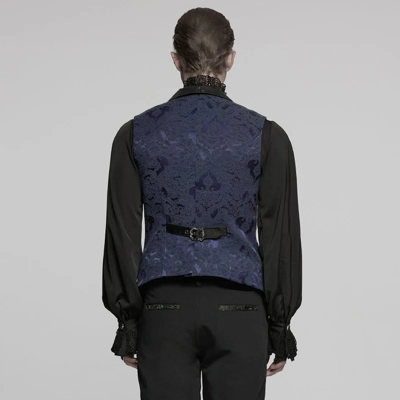 Gothic Jacquardweste mit Fledermaus-Schnalle für Herren, Blau