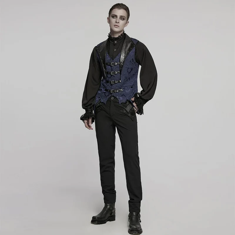 Gothic Jacquardweste mit Fledermaus-Schnalle für Herren, Blau