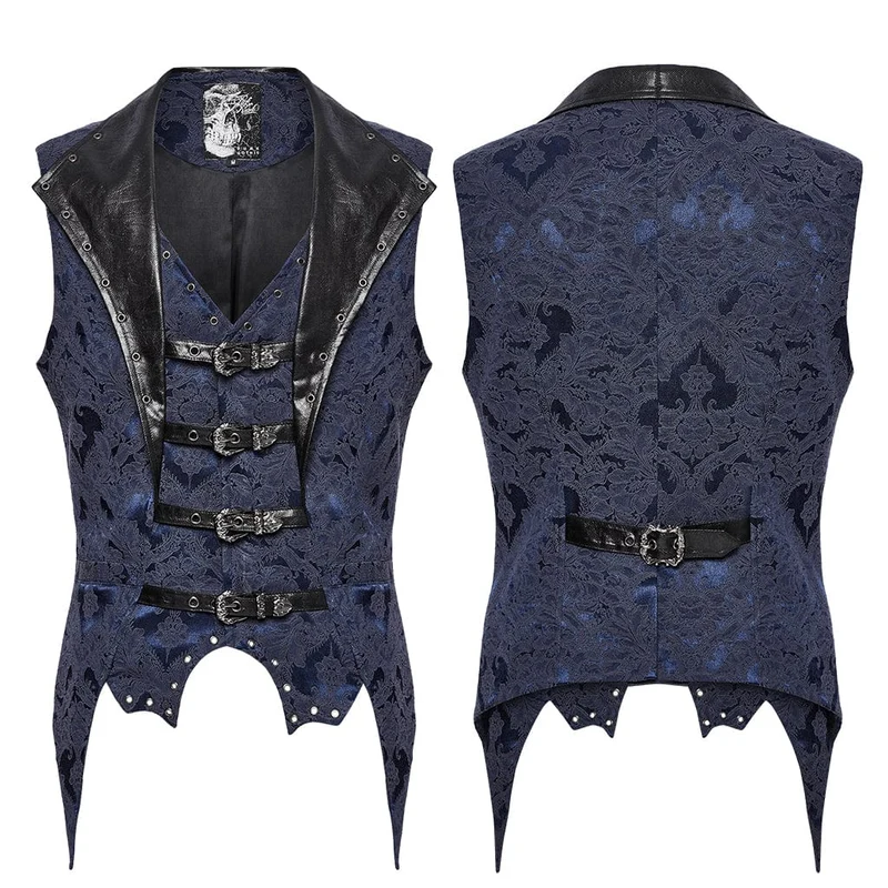 Gothic Jacquardweste mit Fledermaus-Schnalle für Herren, Blau