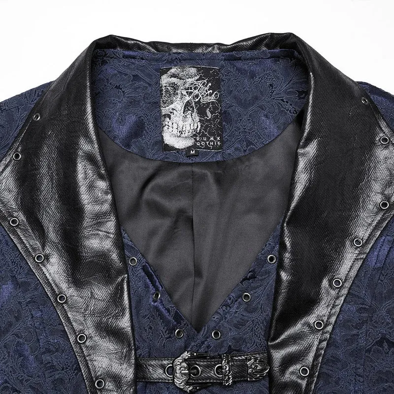 Gothic Jacquardweste mit Fledermaus-Schnalle für Herren, Blau