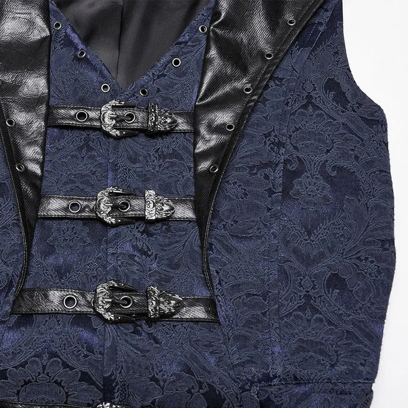 Gothic Jacquardweste mit Fledermaus-Schnalle für Herren, Blau