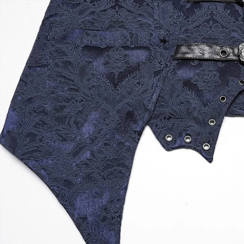 Gothic Jacquardweste mit Fledermaus-Schnalle für Herren, Blau