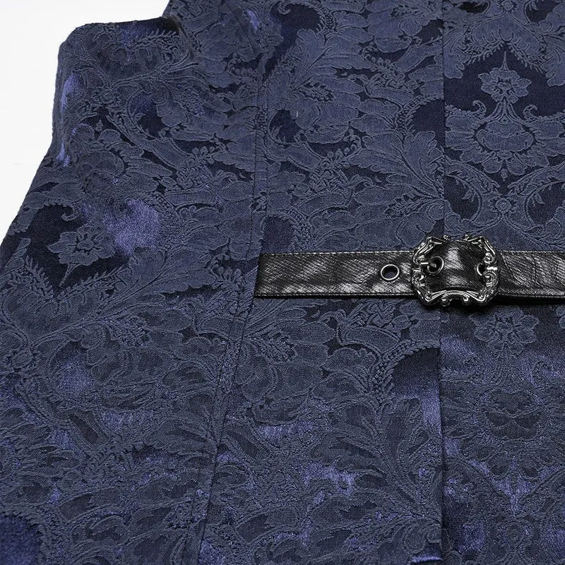 Gothic Jacquardweste mit Fledermaus-Schnalle für Herren, Blau