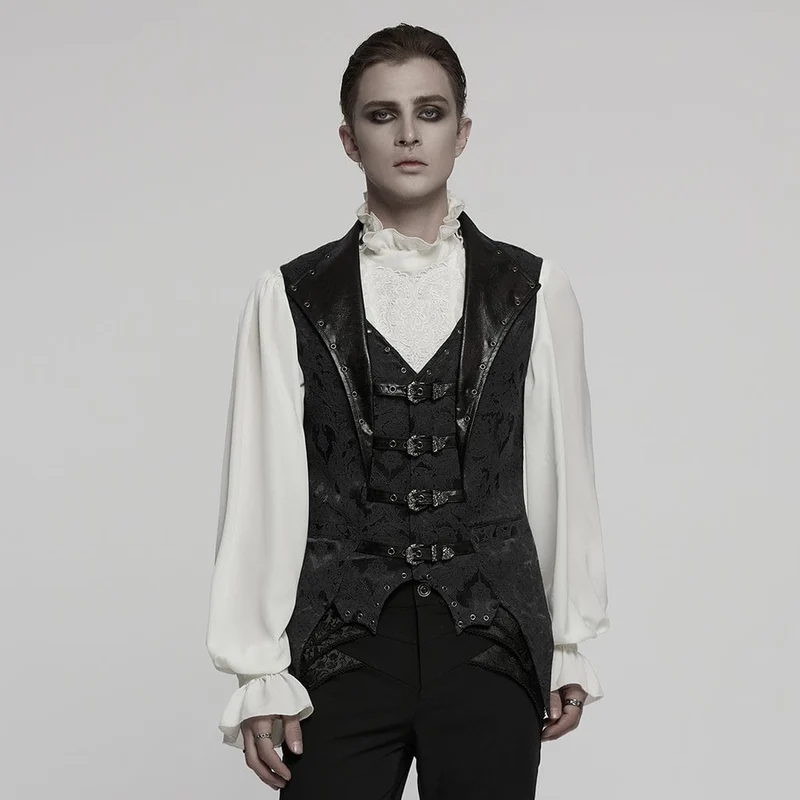 Gothic Jacquardweste mit Fledermaus-Schnalle für Herren, Schwarz