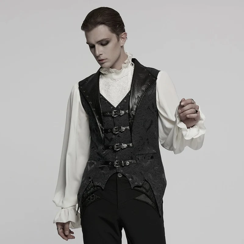 Gothic Jacquardweste mit Fledermaus-Schnalle für Herren, Schwarz
