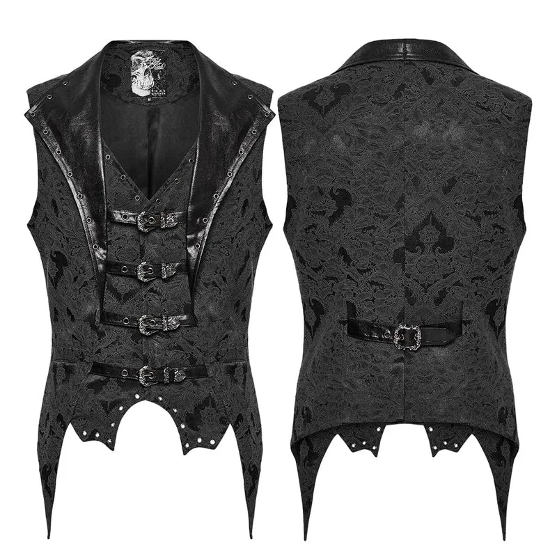 Gothic Jacquardweste mit Fledermaus-Schnalle für Herren, Schwarz