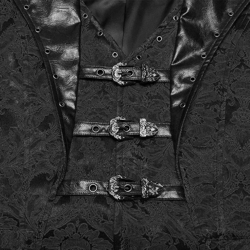 Gothic Jacquardweste mit Fledermaus-Schnalle für Herren, Schwarz