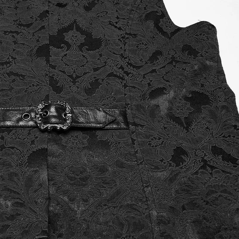 Gothic Jacquardweste mit Fledermaus-Schnalle für Herren, Schwarz