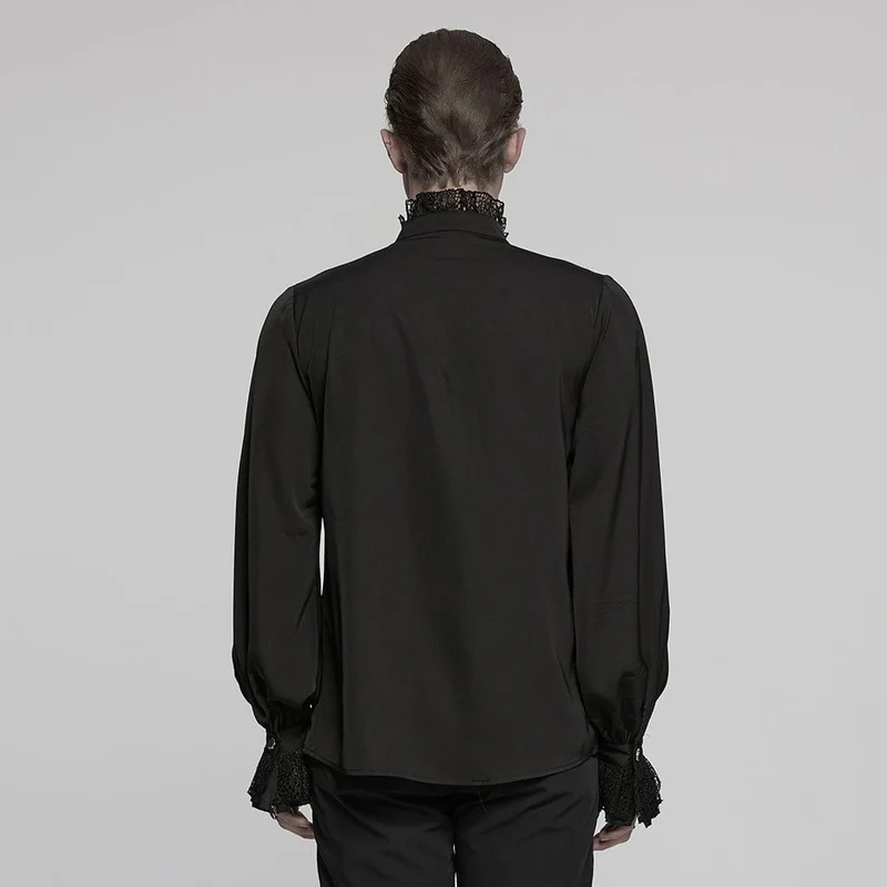 Gothic-Chiffonhemd mit Puffärmeln und Spitze für Herren, Schwarz