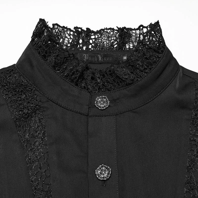 Gothic-Chiffonhemd mit Puffärmeln und Spitze für Herren, Schwarz