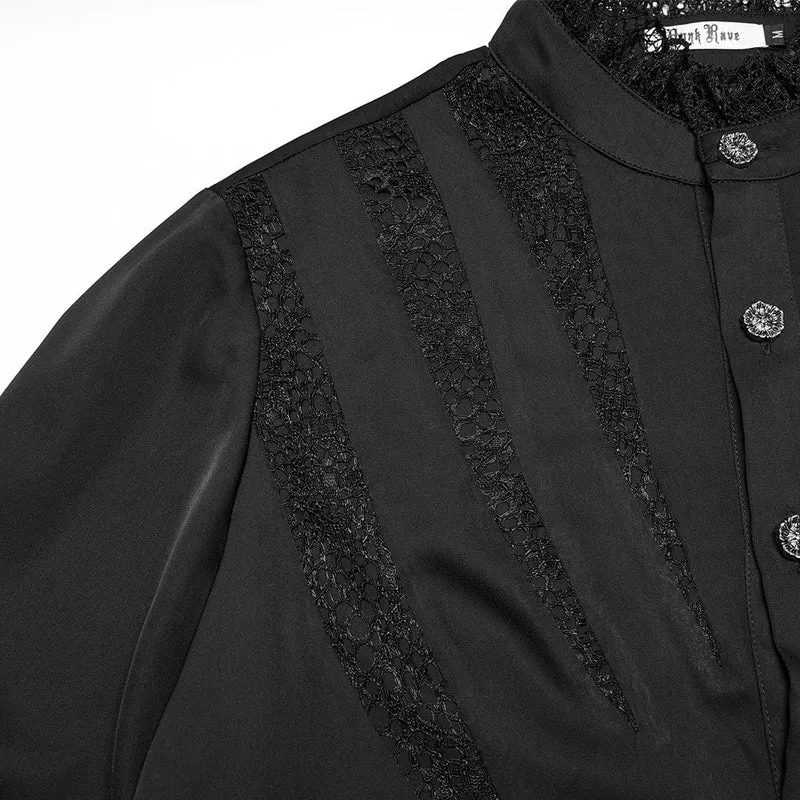 Gothic-Chiffonhemd mit Puffärmeln und Spitze für Herren, Schwarz