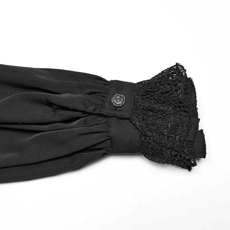 Gothic-Chiffonhemd mit Puffärmeln und Spitze für Herren, Schwarz