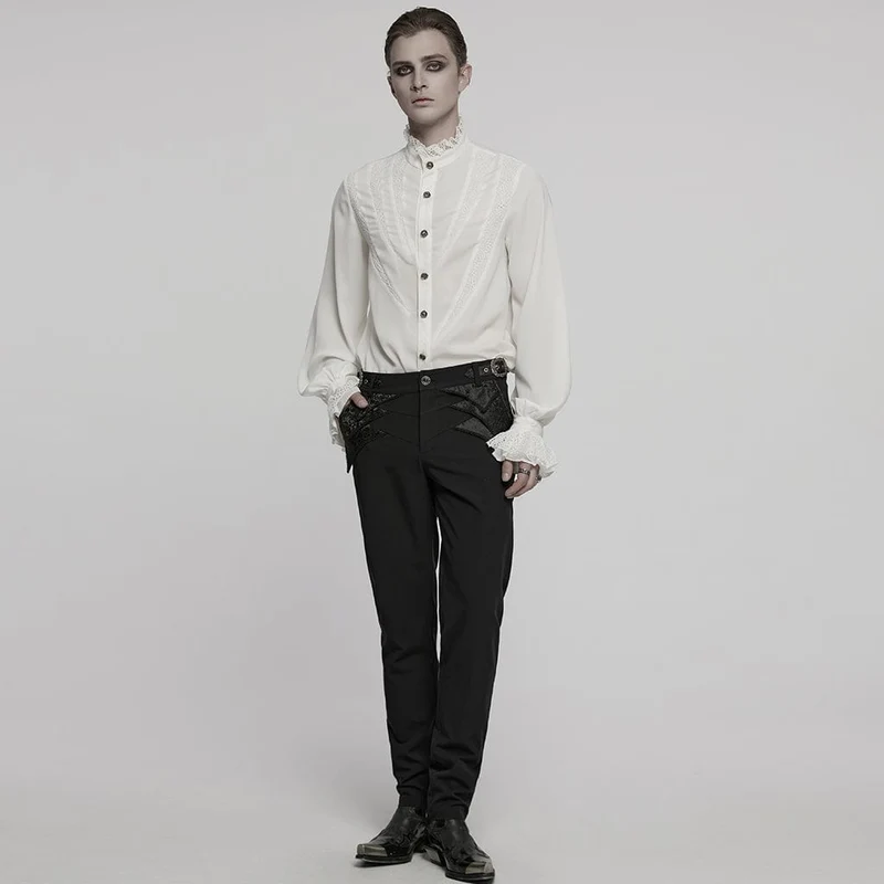Herren Gothic Chiffonhemd mit Puffärmeln und Spitze, Weiß