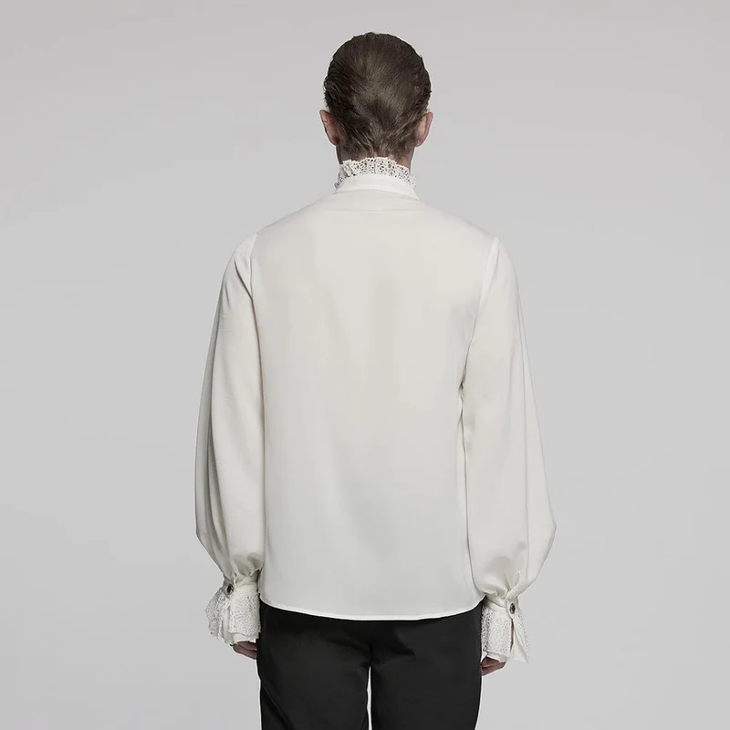 Herren Gothic Chiffonhemd mit Puffärmeln und Spitze, Weiß