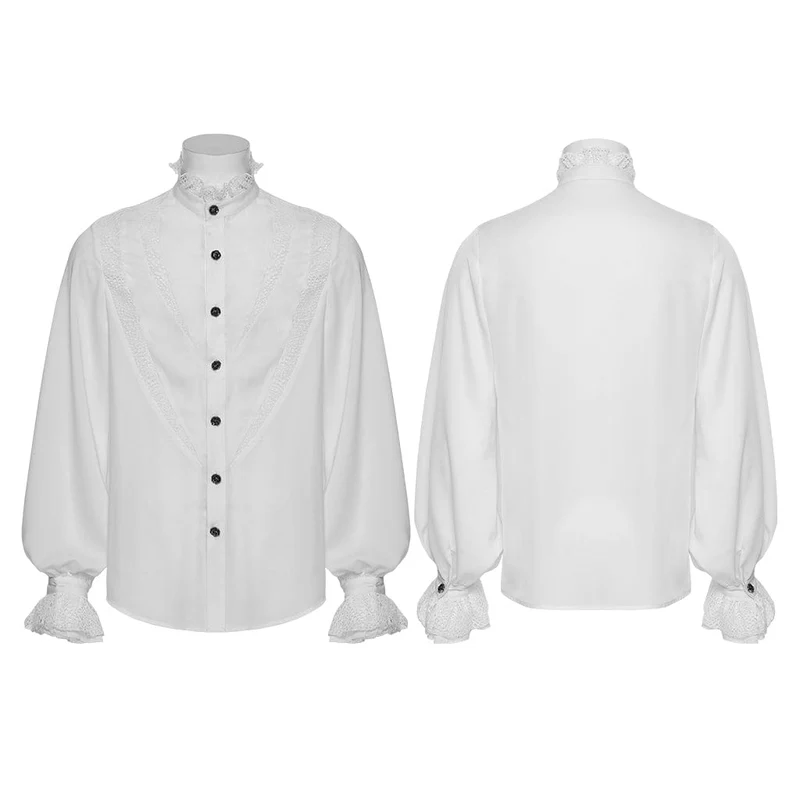 Herren Gothic Chiffonhemd mit Puffärmeln und Spitze, Weiß