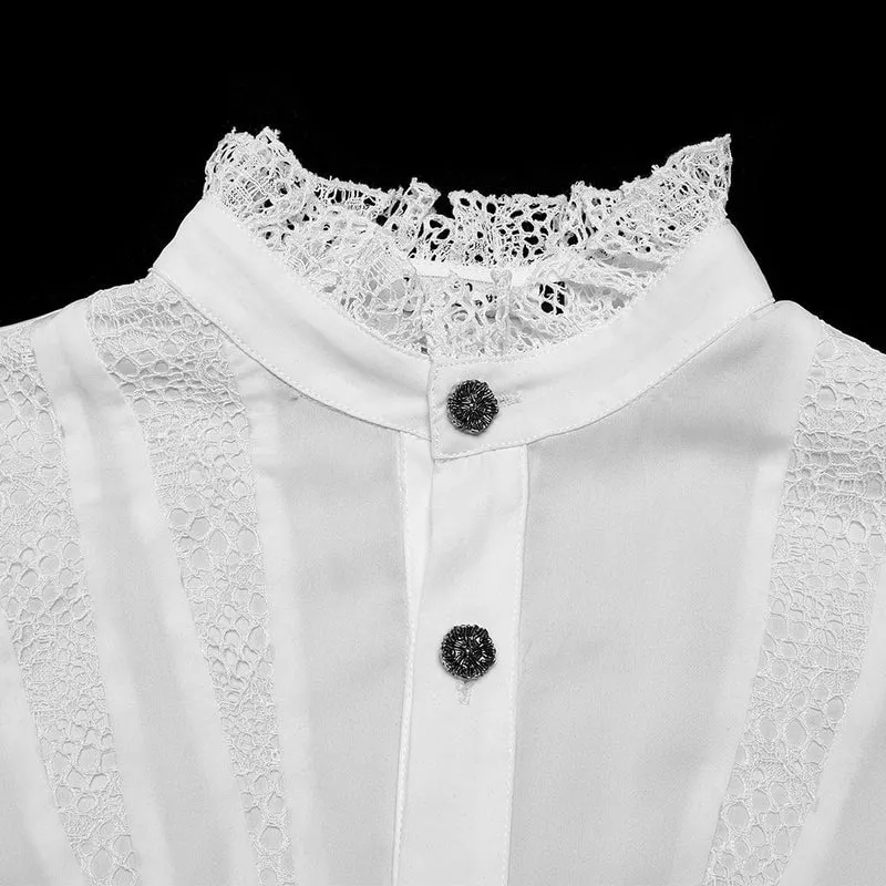 Herren Gothic Chiffonhemd mit Puffärmeln und Spitze, Weiß