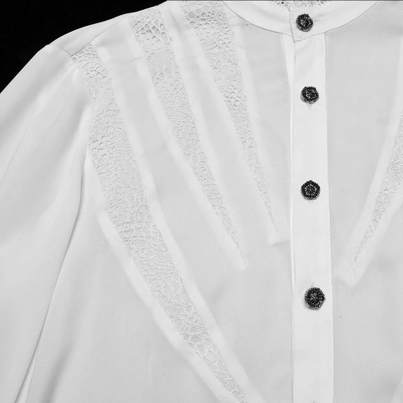 Herren Gothic Chiffonhemd mit Puffärmeln und Spitze, Weiß