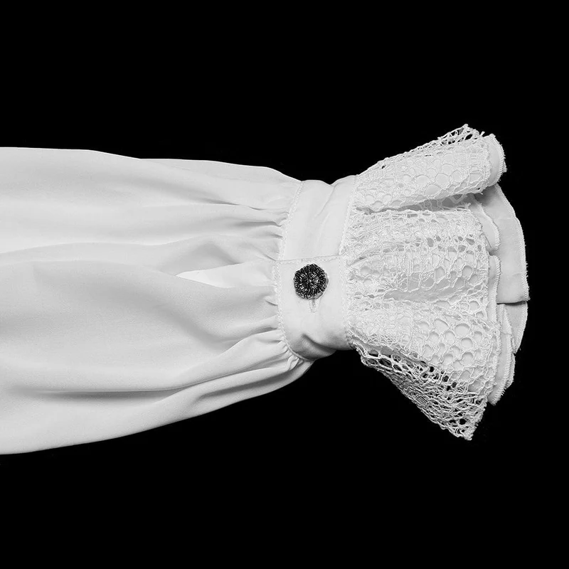 Herren Gothic Chiffonhemd mit Puffärmeln und Spitze, Weiß